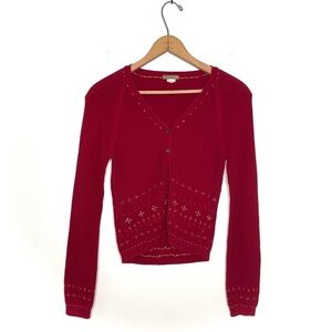 J. Crew | Vintage Red Embroidered Cardigan Sweater